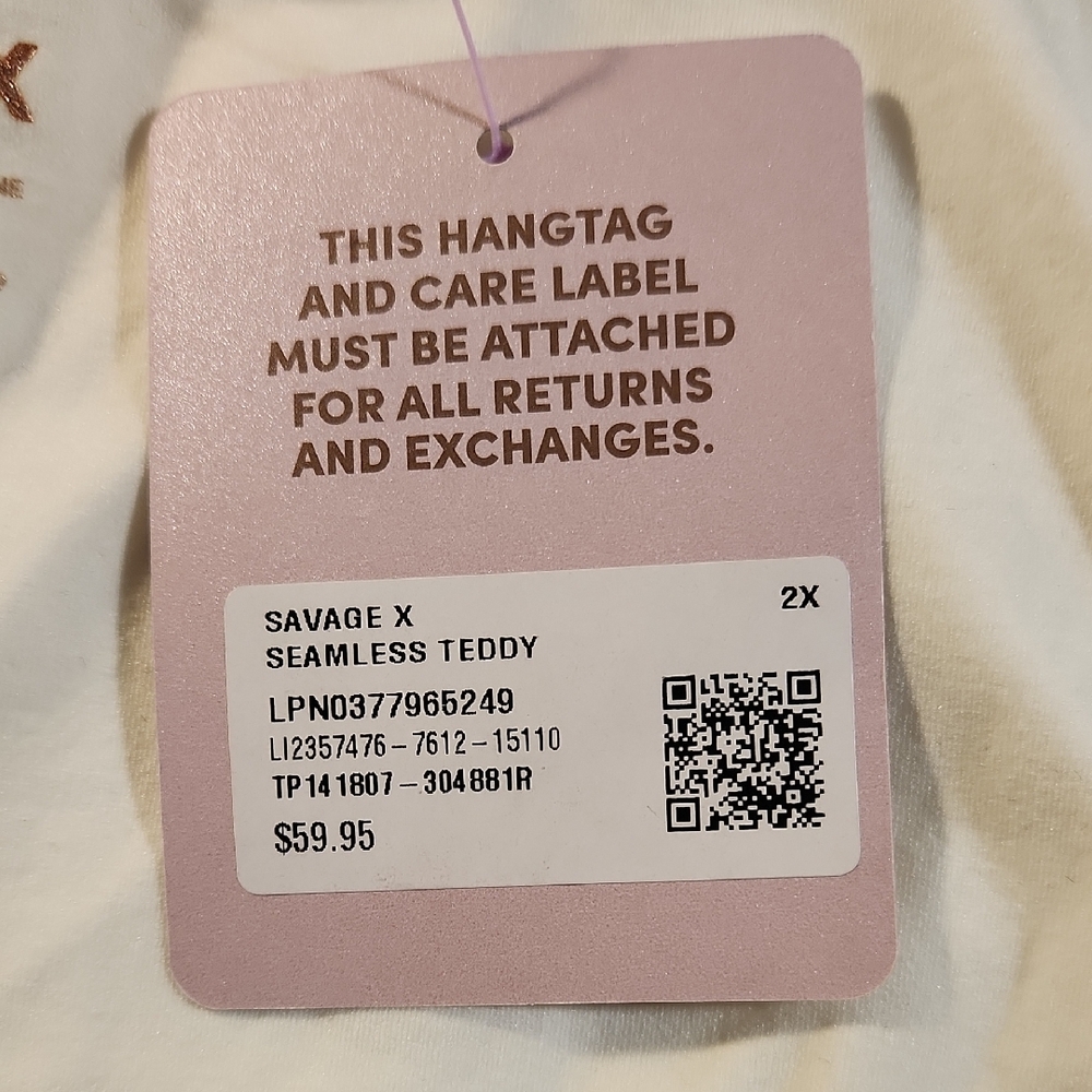 Savage X Fenty White Slim-Strap Scoop‎ Bodysuit with Logo Seamless Teddy Size 2X - Picture 6 of 12